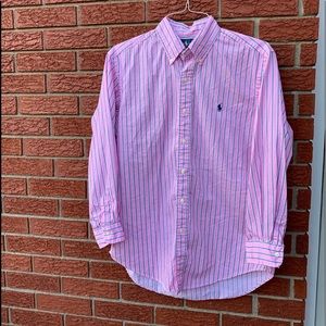 Pink, Navy, White Stripe Long Sleeve Dress Shirt